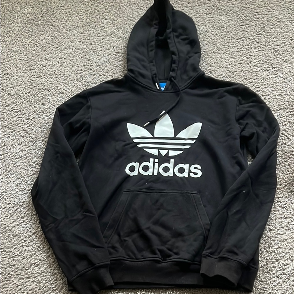 Adidas Men's Black and White Logo Hoodie